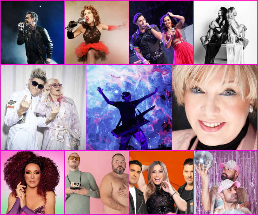 (De izq. a der.) OBK, Vicky Larraz, Amistades Peligrosas, Sonia y Selena, Nebulossa, La Casa Azul, Karina, Sharonne, La Perra y El Cari, Fórmula Abierta y Falso Amor, son los grupos y artistas participantes de Horteralia Madrid 2025