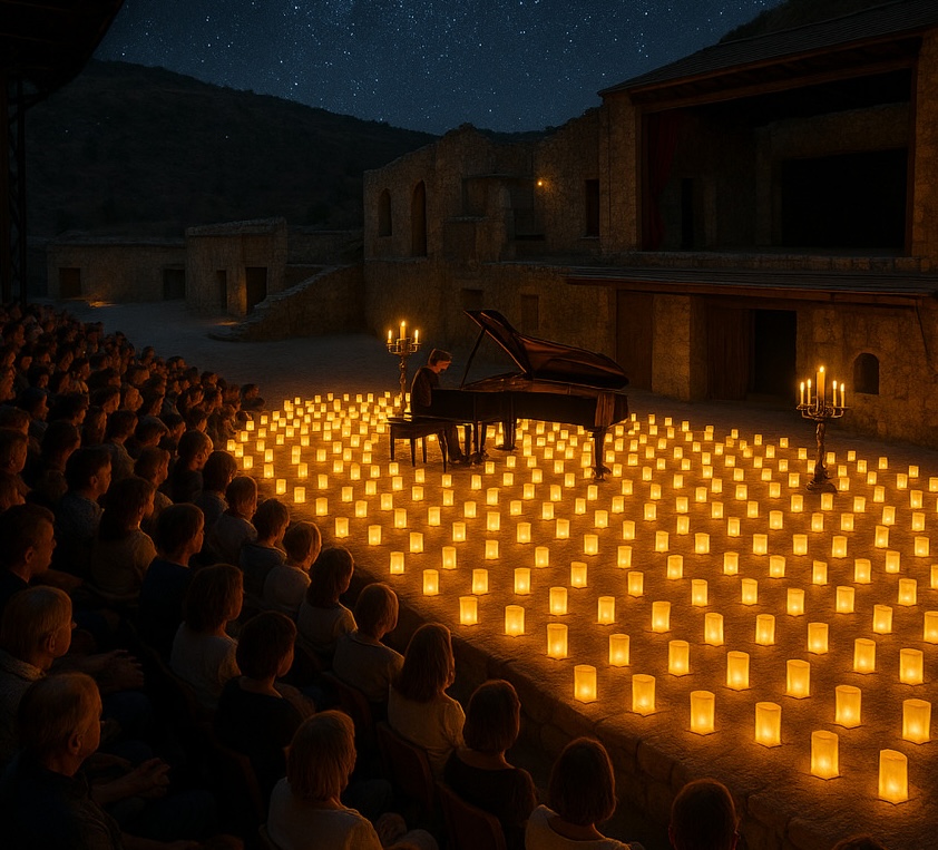 El pianista David Gómez durante una actuación a la luz de las velas