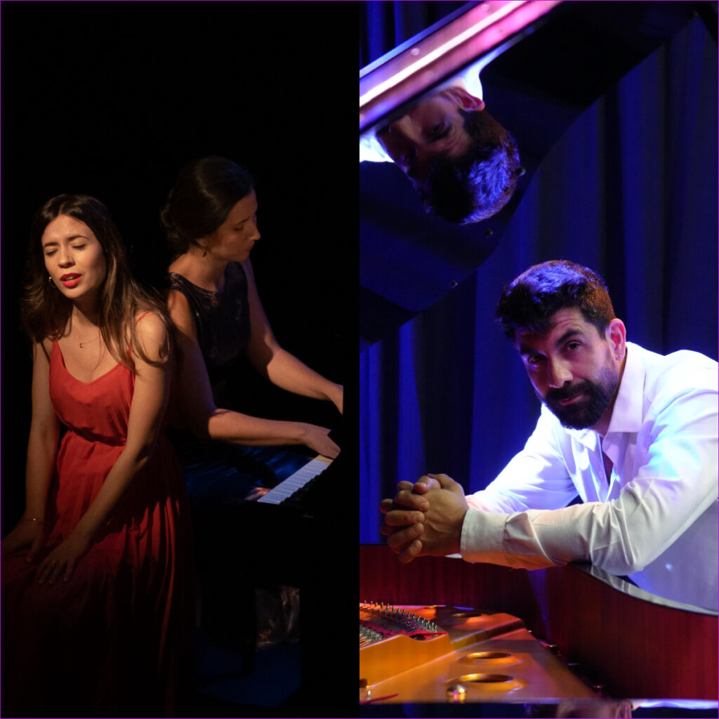 A la izquierda, la soprano Carmen Mateo y la pianista Beatriz Miralles. A la derecha, Martín Flores