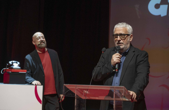 Goyo Jiménez y Leo Harlem en la entrega del Premio SGAE de Humor Miguel Gila 2025